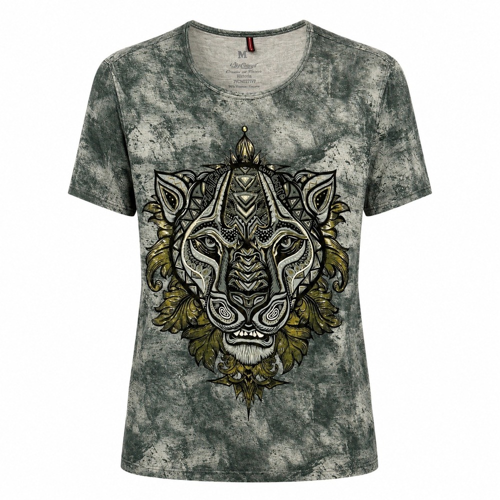Y2K Grunge Tiger Graphic Shirt Womens Medium Embellished Maximalist Rockstar